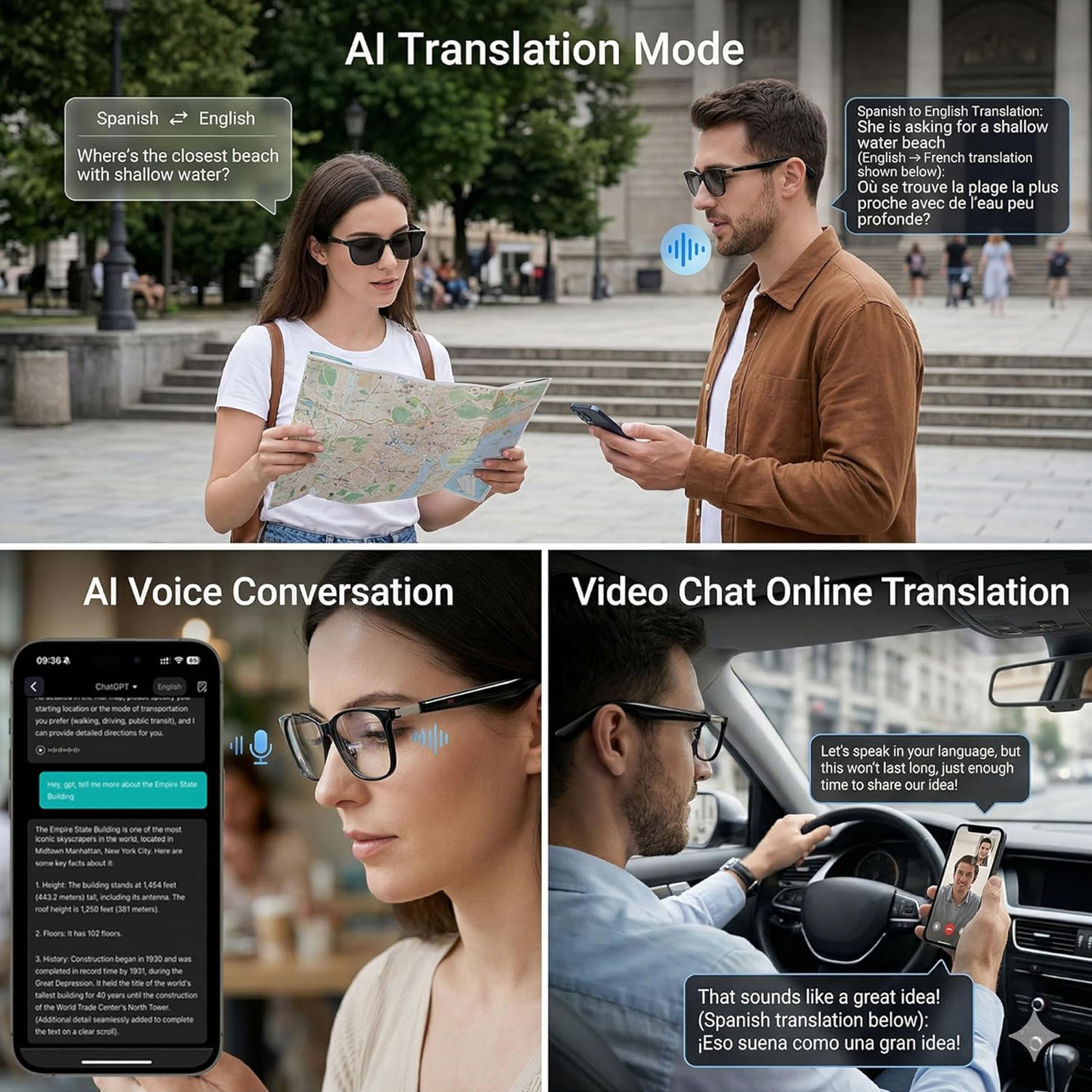 Smart Audio Glasses with Real- - Audio Music Voice ulasan dan harga